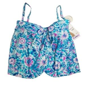 Contours by Coco Reef Clarity Draped Tankini Top Blue Purple Tie Dye 14 38D New